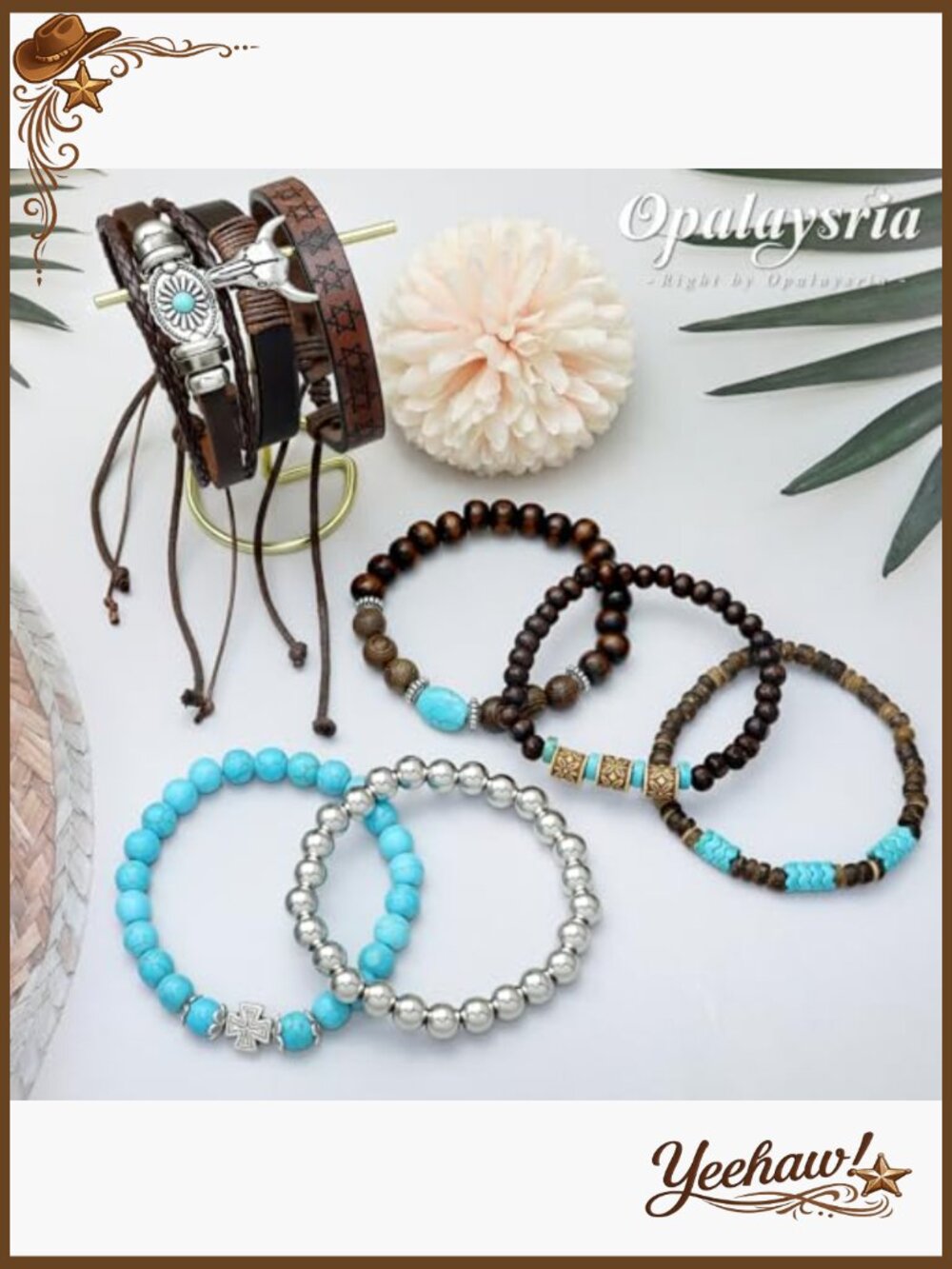 8 Pcs Stack Western Bracelets Set Turquoise Beaded Concho Bangle Cowboy Chic - Picture 4 of 7